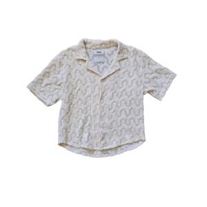 OAS Atlas Crochet Shirt Open Wave Knit Relaxed Fit Resort Collar Beach Size XXL‎